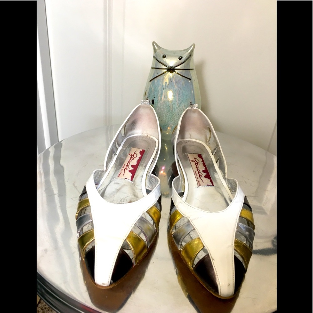 🤩 8 Gold Silver 7.5 Leather Glacee Metalic Vintage